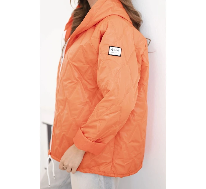 Dámská jarní prošívaná bunda s kapucí a na zip tmavě oranžová