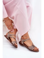 model 21694309 Kožené Dámské Sandály Tmavě Béžové - Zazoo