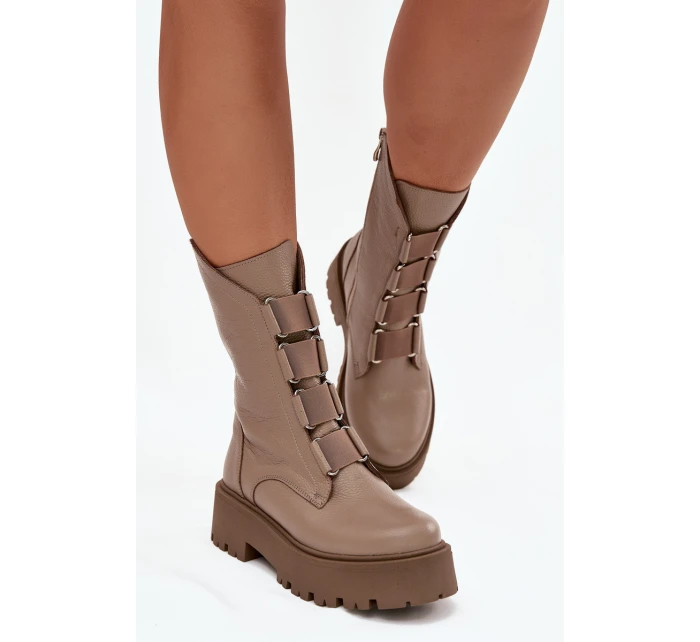 Dámské kotníkové boty z pravé kůže na platformě Zazoo 3795 béžové