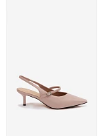 Kožené Lodičky Sandály Na Podpatku S Páskem D&A CR61-3046 Béžové