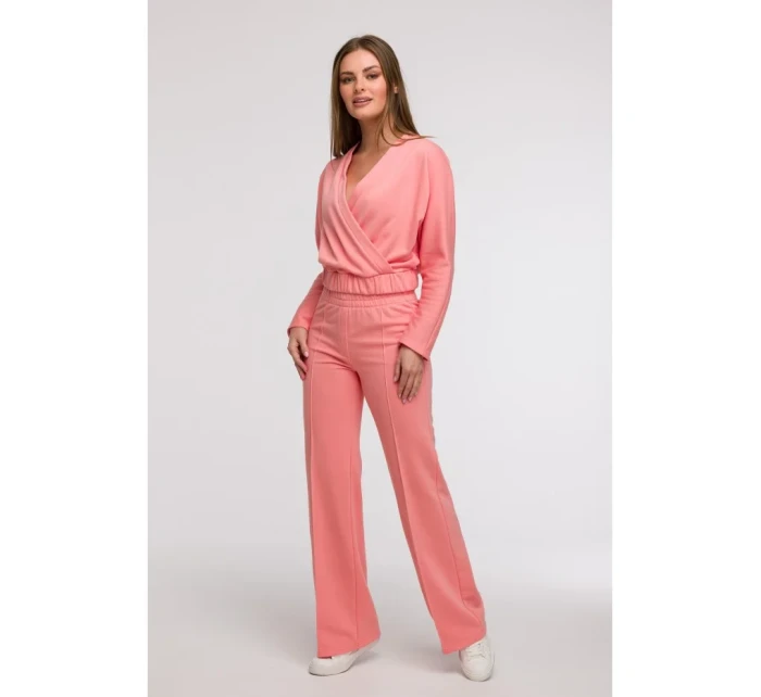Široké kalhoty s předními korálová barva model 21047265 - BeWear Široké kalhoty s předními korálová barva model 21047265 - BeWear