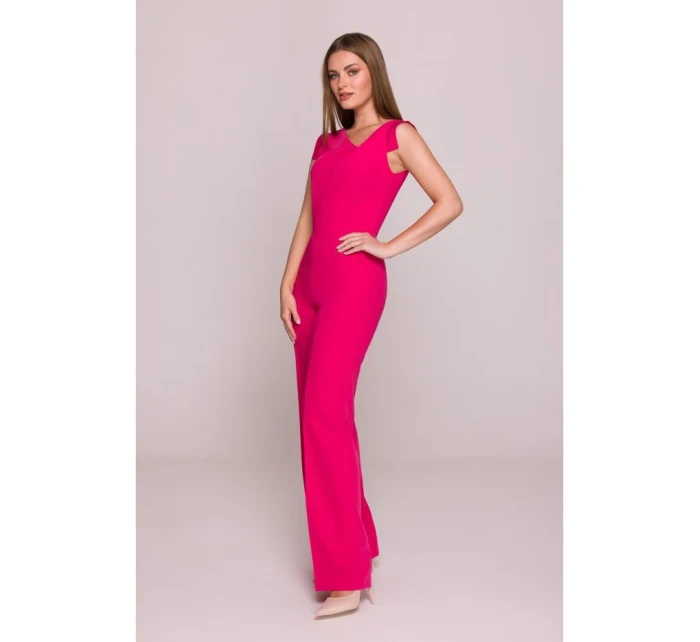 S407 Elegantní overal s asymetrickým výstřihem - růžový