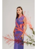 model 21154788 Šaty áčkového střihu s vázáním a výstřihem do V fialové - STYLOVE model 21154788 Šaty áčkového střihu s vázáním a výstřihem do V fialové - STYLOVE