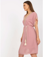 Zaprášené růžové světlé šaty jedné velikosti s výstřihem do V