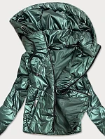 Zelená lesklá dámská bunda s kapucí (B9575)