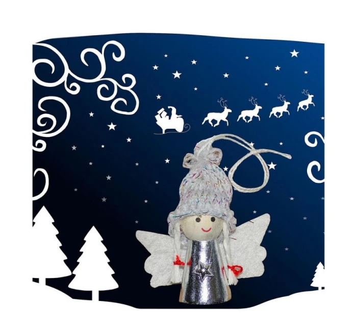 VÁNOČNÍ PŘÍVĚSEK ANDĚL STŘÍBRNÝ 7CM