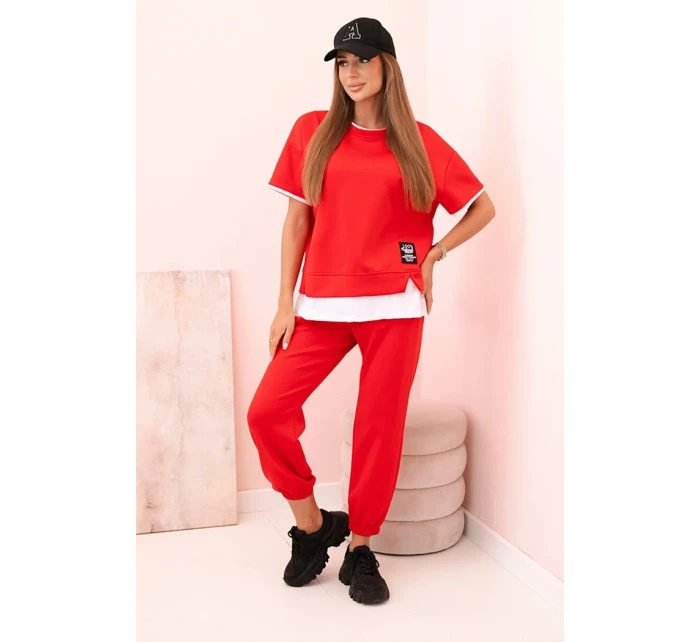 Dámská máslová souprava s krátkým rukávem a kalhotami červený Dámská máslová souprava s krátkým rukávem a kalhotami červený