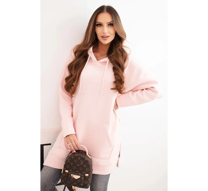 Zateplená mikina s rozparky na bocích pudrově růžová Zateplená mikina s rozparky na bocích pudrově růžová