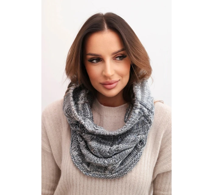 Dámský pletený měkký melírovaný zimní šál KN25 šedý+grafitový