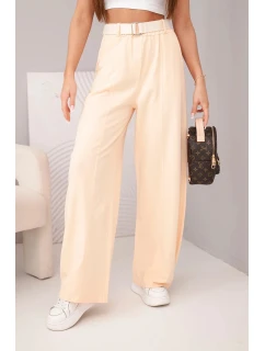 Dámské bavlněné kalhoty se širokou nohavicí a s páskem meruňkové