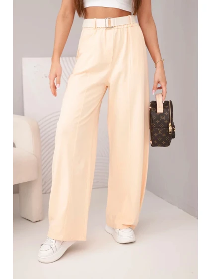 Dámské bavlněné kalhoty se širokou nohavicí a s páskem meruňkové Dámské bavlněné kalhoty se širokou nohavicí a s páskem meruňkové