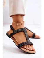 Dámské sandály s kamínky Černá model 21581104 - S.Barski Dámské sandály s kamínky Černá model 21581104 - S.Barski