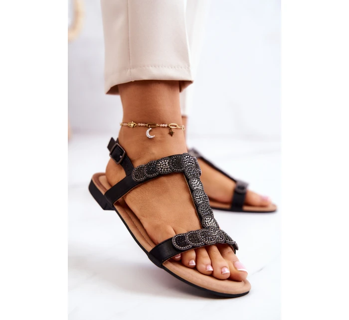Dámské sandály s kamínky Černá model 21581104 - S.Barski Dámské sandály s kamínky Černá model 21581104 - S.Barski