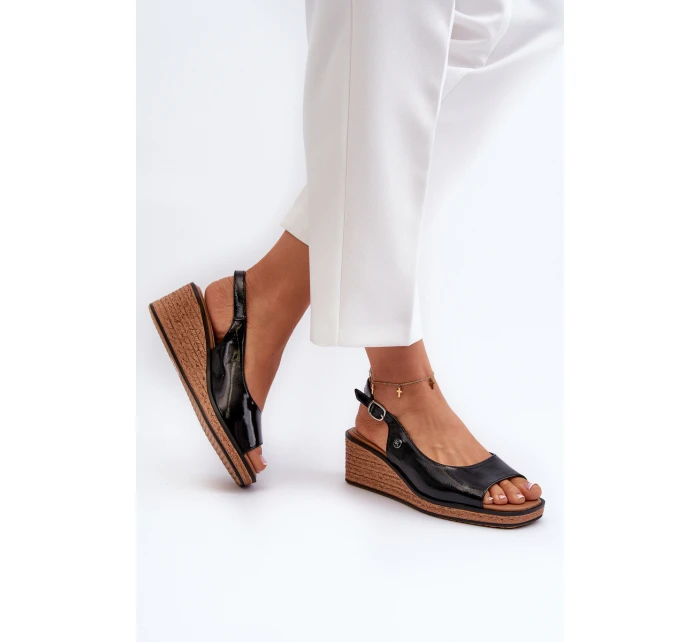 Dámské lakované sandály na platformě Sergio Leone SK301 Černé