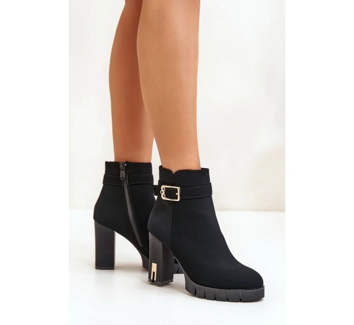 Kožené Botky Na Klínku S Kroužkem Černé Eftane Kožené Botky Na Klínku S Kroužkem Černé Eftane