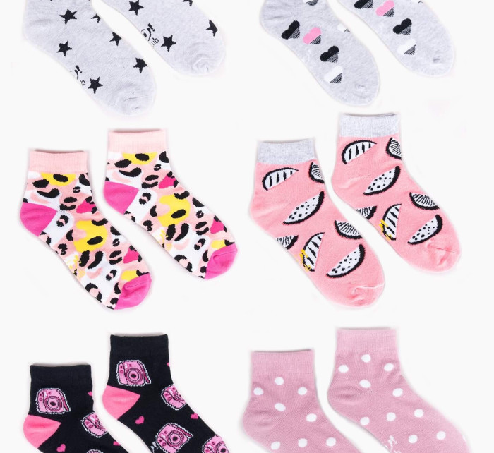 Yoclub Dívčí bavlněné ponožky Vzory Barvy 6-pack SKA-0023G-AA00-002 Vícebarevné
