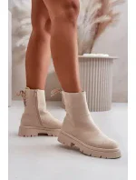 Semišové kotníkové boty na plochém podpatku šněrovací béžové model 20712785 - Kesi Semišové kotníkové boty na plochém podpatku šněrovací béžové model 20712785 - Kesi