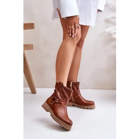 Kožené Dámské Kotníkové Boty Na Plochém Podpatku Lewski Hnědé