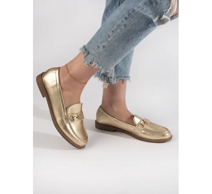 Klasické dámské mokasíny zlaté na plochém podpatku Klasické dámské mokasíny zlaté na plochém podpatku