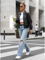 Dámská kožená bunda bomber černá FashionStreet TY5566 Dámská kožená bunda bomber černá FashionStreet TY5566