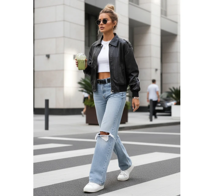 Dámská kožená bunda bomber černá FashionStreet TY5566 Dámská kožená bunda bomber černá FashionStreet TY5566