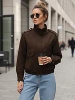 FashionStreet dámská semišová bunda bomber v čokoládové barvě TY5571