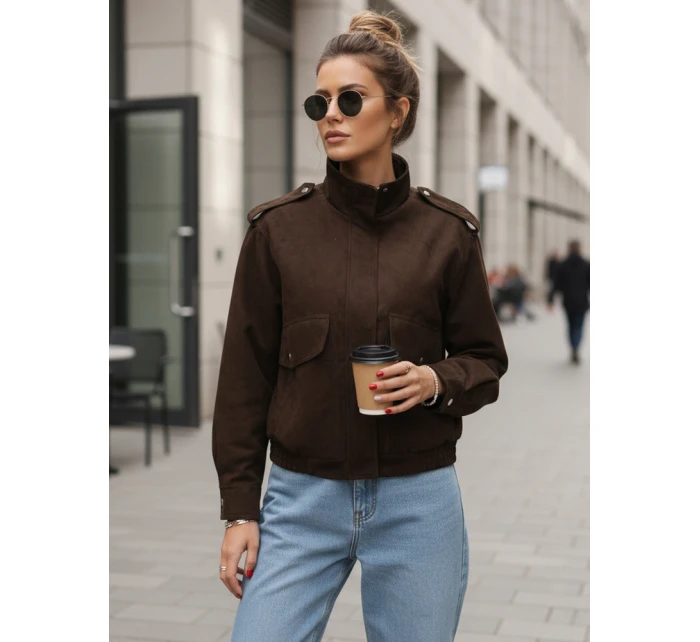 FashionStreet dámská semišová bunda bomber v čokoládové barvě TY5571