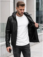 Kurtka męska z ekoskóry ocieplana z kapturem czarna model 22542442 - FashionStreet Kurtka męska z ekoskóry ocieplana z kapturem czarna model 22542442 - FashionStreet
