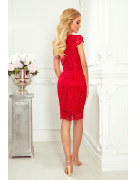 Červené krajkové dámské šaty s krátkými rukávy a dekoltem model 9038145 - numoco