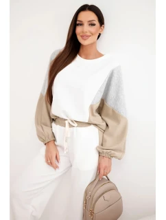 Dámský komplet s volnou mikinou a kalhotami s širokým nohavicemi camelový