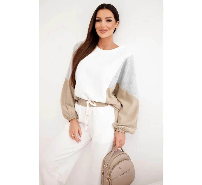 Dámský komplet s volnou mikinou a kalhotami s širokým nohavicemi camelový