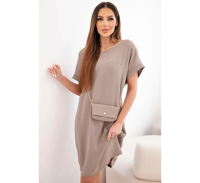 Dámské šaty s krátkým rukávem a kabelkou na řetízku fango