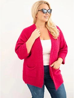 Dámský svetr Plus Size s kapsami bez zapínání fuchsiová