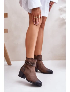 Dámské boty na podpatku z podšívkou hnědé model 21672425 - Boto