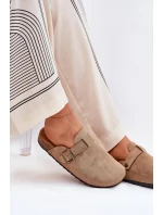 Dámské nazouváky a na platformě s přezkou khaki Selio