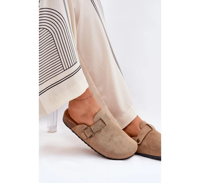 Dámské nazouváky a na platformě s přezkou khaki Selio