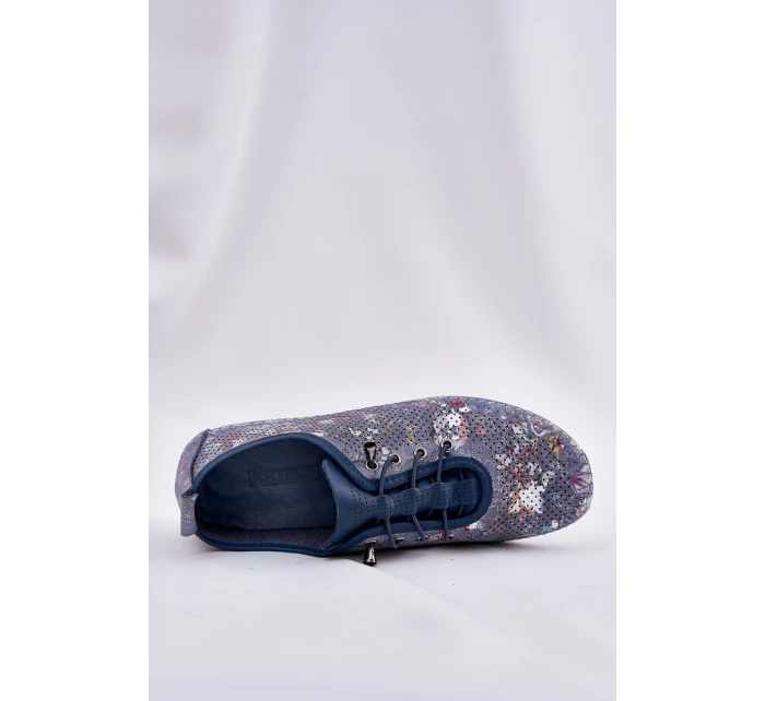 Dámské Kožené Polobotky Z Přírodní Kůže Vzorované model 21691775 Modré - Artiker