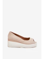 Dámské Sandály Na Klínu Z Eko Semiše Světle Béžové Velira