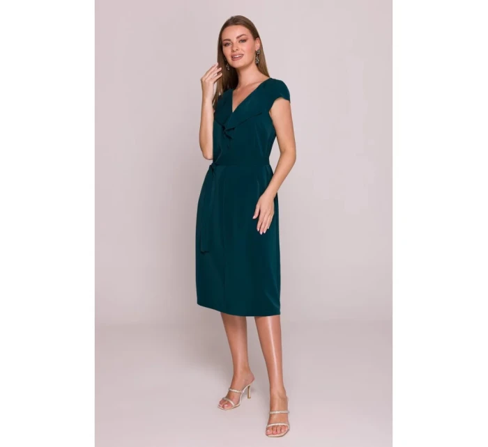 S411 Šaty bez rukávů s volánkovým výstřihem - zelené