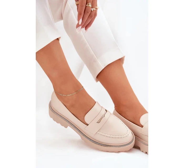 Dámské eko kožené mokasíny s cyrkoniemi Wilamla – béžové Dámské eko kožené mokasíny s cyrkoniemi Wilamla – béžové