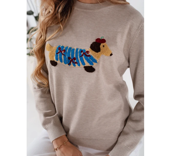 Dámský svetr s aplikací psa CHICPAWS béžový FashionStreet MY2543