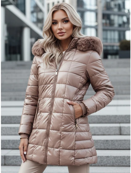 dámská prošívaná zimní bunda s kapucí béžová Dstreet model 21995378 - FashionStreet