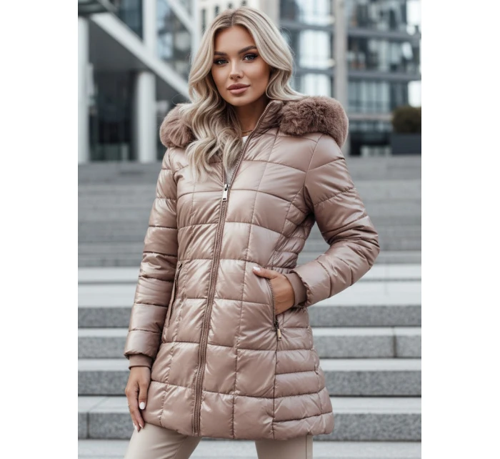 dámská prošívaná zimní bunda s kapucí béžová Dstreet model 21995378 - FashionStreet