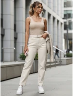 Dámské džíny regular fit s vysokým pasem a páskem krémové FashionStreet UY2914