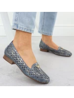 Dámská prolamovaná obuv na nízkém podpatku modrá M.Daszynski SA222-3