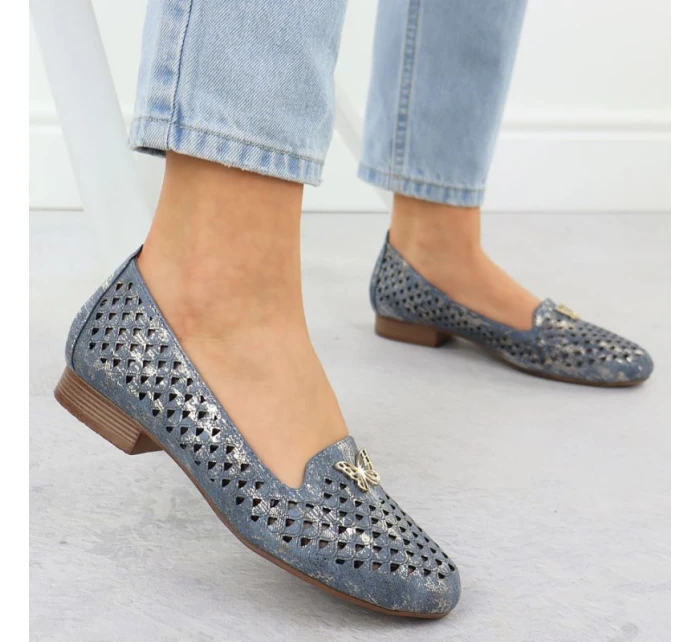 Dámská prolamovaná obuv na nízkém podpatku modrá M.Daszynski SA222-3