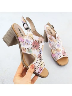 Dámské květinové ažurové sandály na podpatku Jezzi 24125