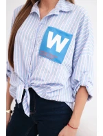 Dámská bavlněná košile s pásky a vázáním modrá