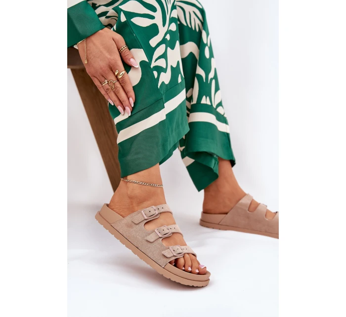 Dámské Pantofle S Pásky A Přezkami Béžové model 21687475 - Boto