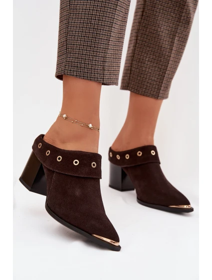 Semišové dámské sandály na podpatku D&A model 22031840 čokoládové - S.Barski